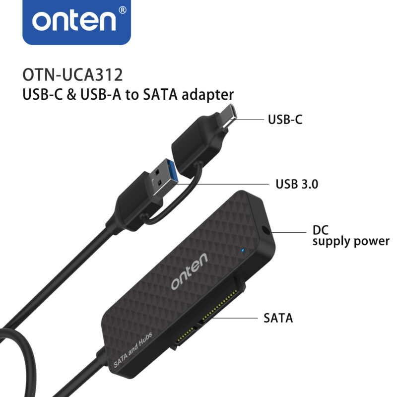 Onten USB-C & USB 3.0 to SATA adapter Ports HUB (UCA312) - Image 4