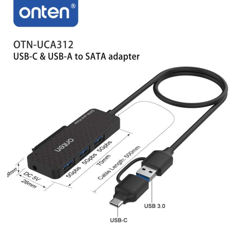 Onten USB-C & USB 3.0 to SATA adapter Ports HUB (UCA312) - Image 3