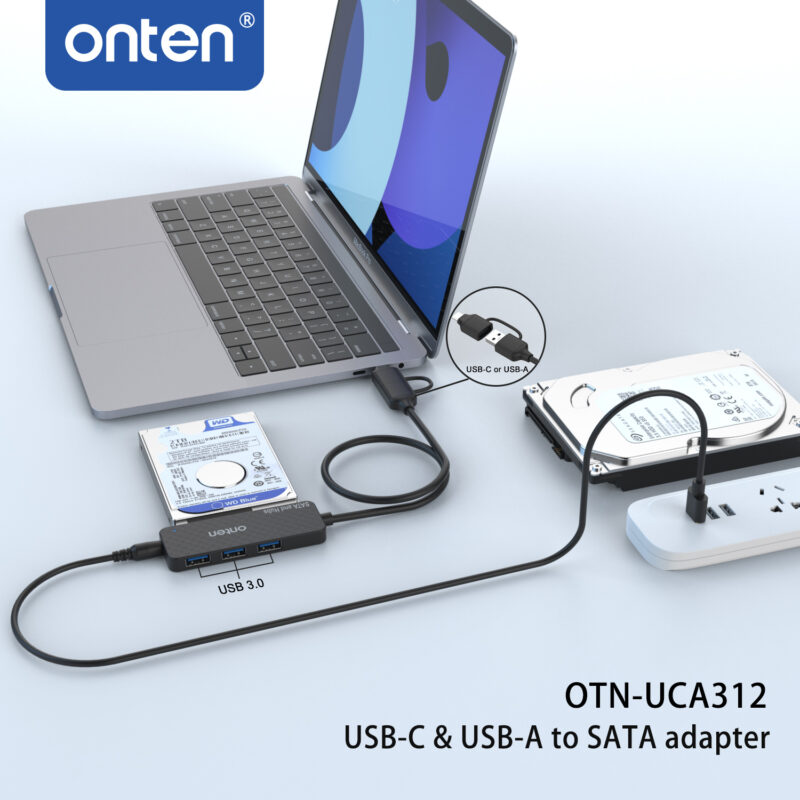 Onten USB-C & USB 3.0 to SATA adapter Ports HUB (UCA312) - Image 2