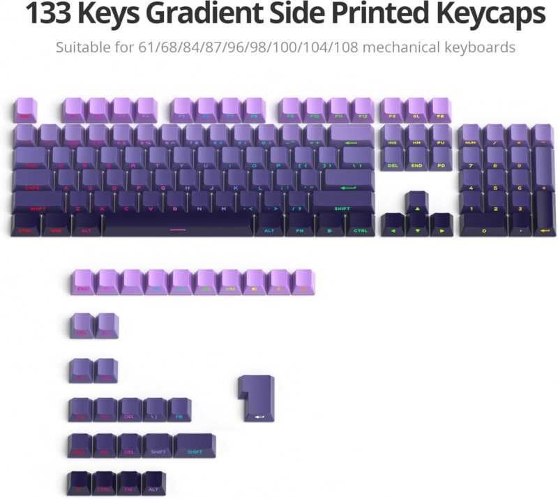 PBT Gradient Purple Keycaps Side Printed Shine (98 Key) - Image 2