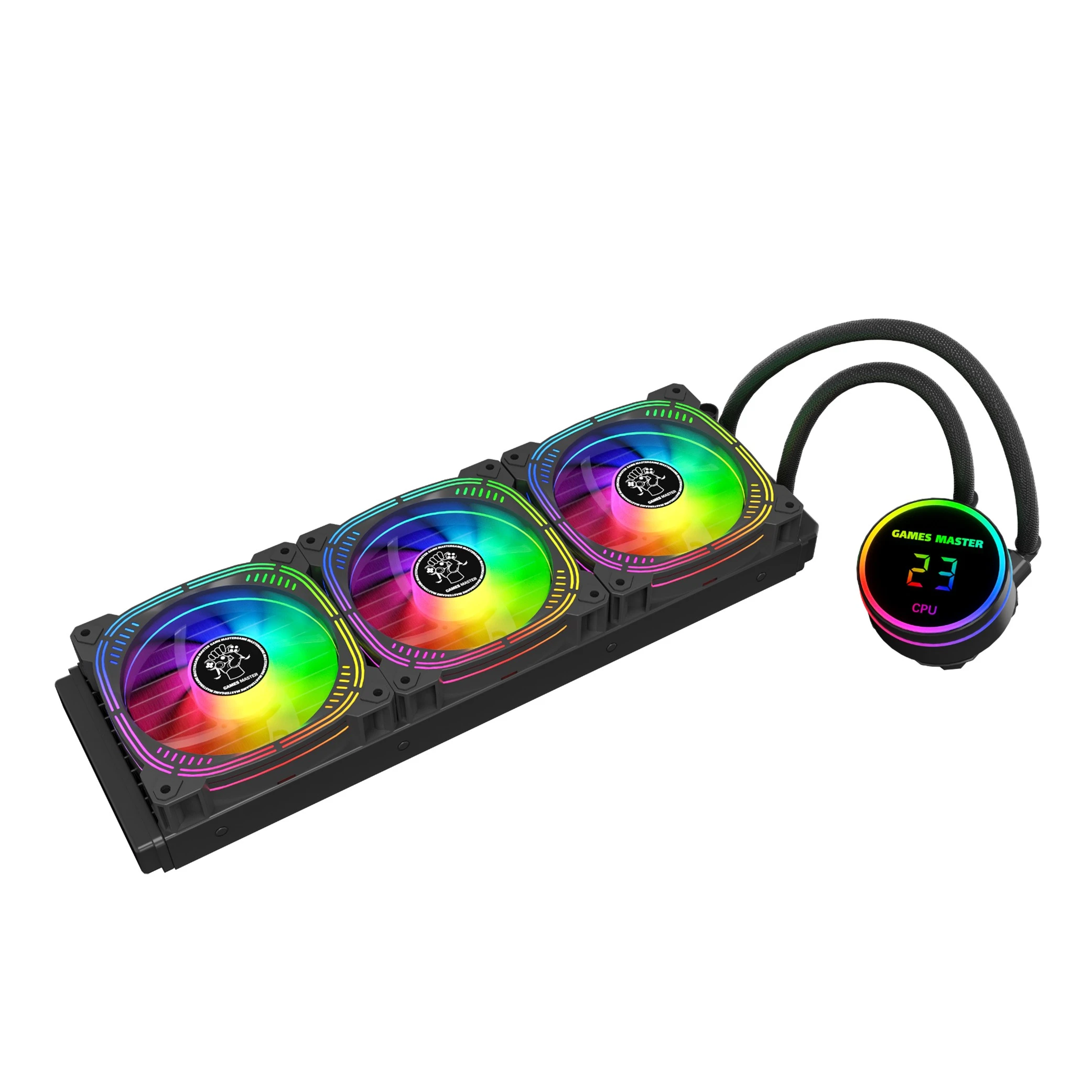 Games Master LI360 Liquid Cooler - 360mm Radiator - Infinity Mirror Pump - RGB Fans - Intel & AMD Socket Support - Black - Image 3