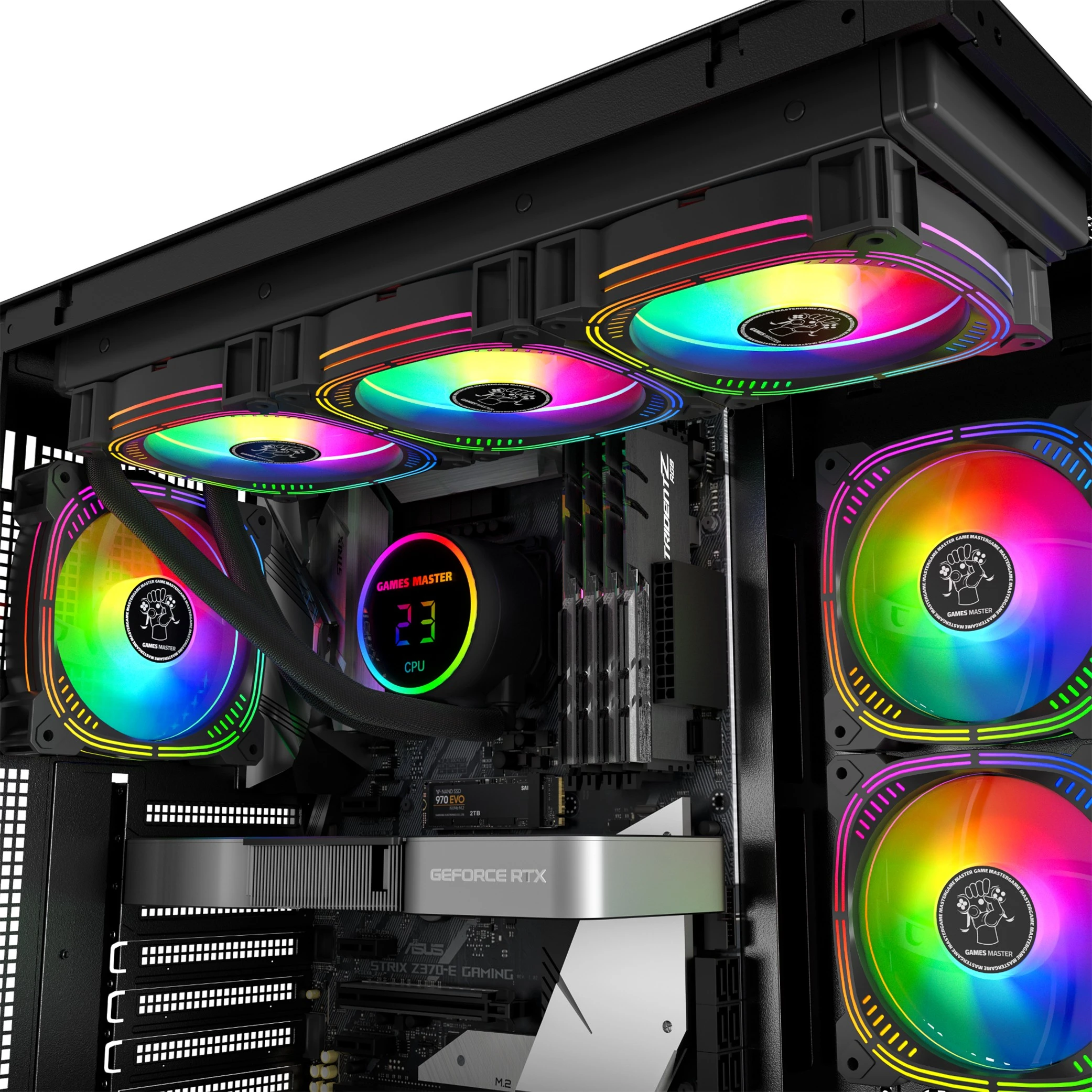 Games Master LI360 Liquid Cooler - 360mm Radiator - Infinity Mirror Pump - RGB Fans - Intel & AMD Socket Support - Black - Image 2