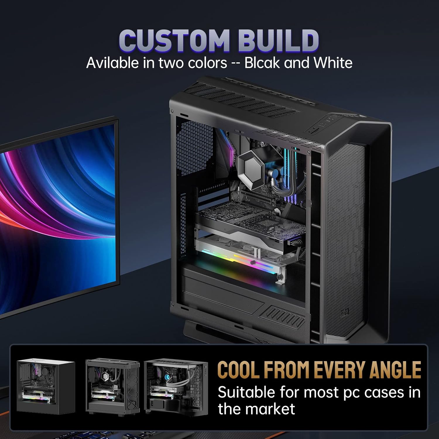 AsiaHorse GPU Cooler with ARGB 5V 3Pin LED and Three 80mm Fans (white&black) - Image 2