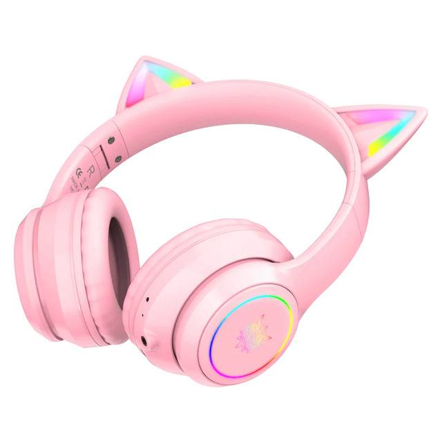 Onikuma B90 RGB Cat Ear Bluetooth Gaming Headphone (Pink) - Image 2